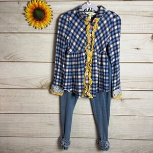 Matilda Jane Girls Ruffle Tunic Top & Denim Leggings Outfit Set Size 8